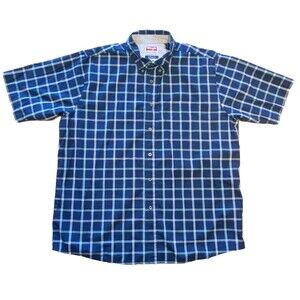 Wrangler Premium Quality Shirt Men XL Blue Plaid Short Sleeve Button-Down Pocket